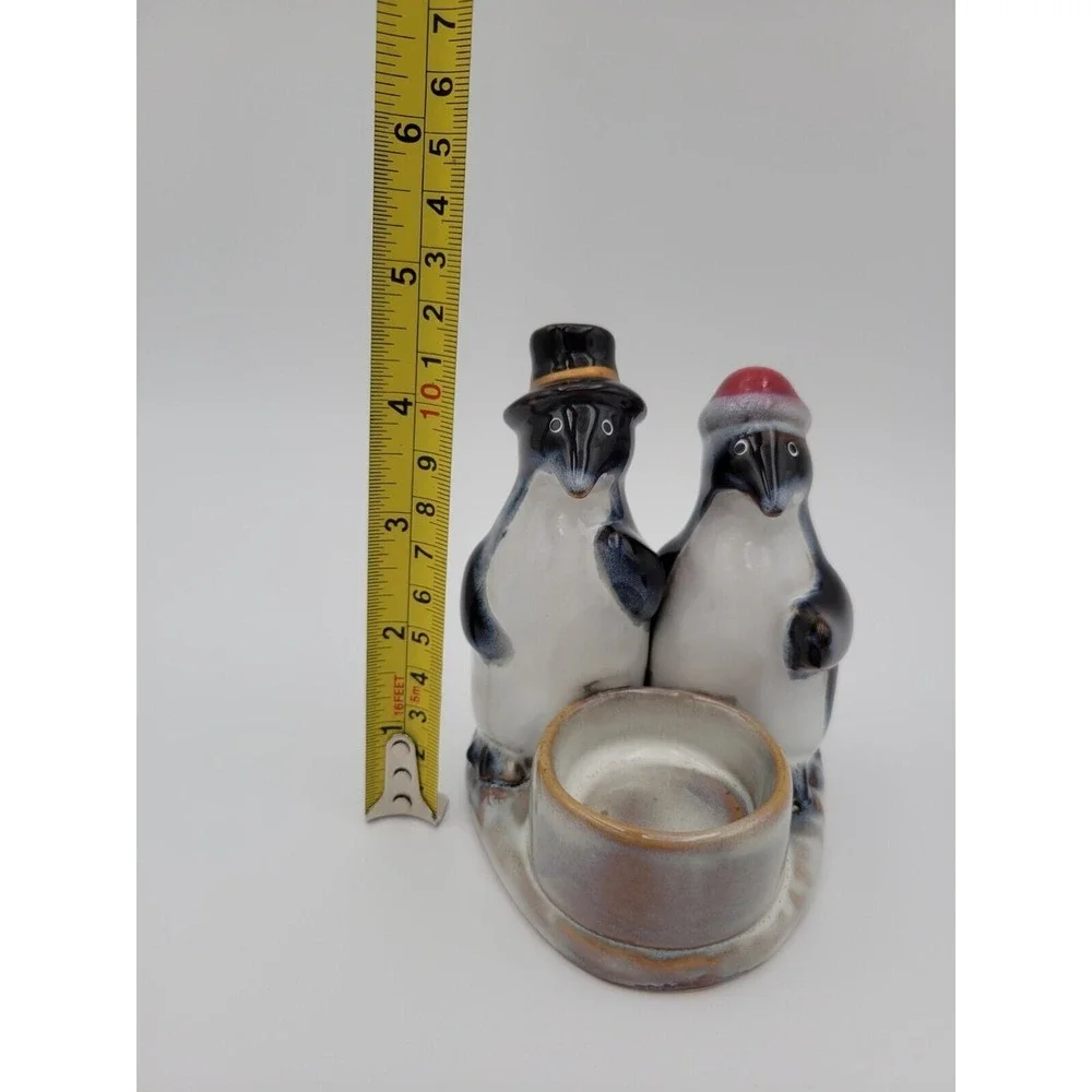 Christmas Penguins Couple Tealight candle Holder Top Hat Santa‎ Hat